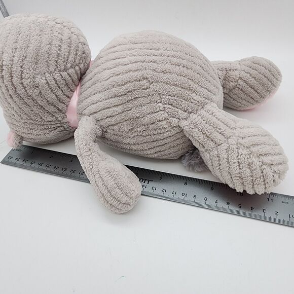 Burton + Burton Corduroy Ribbed Hippo Plush 12” Gray Pink Bow Stuffed Animal Toy - Picture 11 of 13